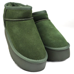 Energy Ghete dama talpa groasa stil UGG I1250 verde velur ID4376-VRDV