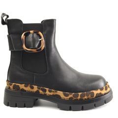 Feeling Ghete dama piele naturala ZPA881 N3369 BLACK/LEOPARD ID4926-BKLEO