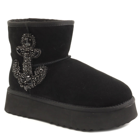 Alma En Pena Ghete dama stil UGG I251439 negru velur ID4972-NGV