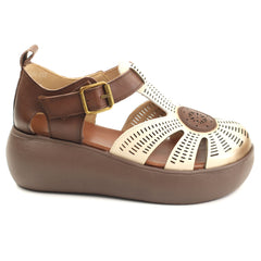 Formazione Pantofi dama decupati piele naturala 10682 CREAM/BROWN ID5376-CRBR