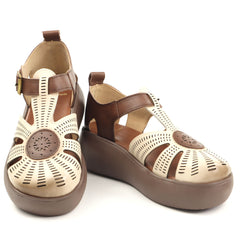 Formazione Pantofi dama decupati piele naturala 10682 CREAM/BROWN ID5376-CRBR