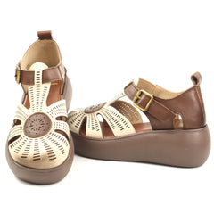 Formazione Pantofi dama decupati piele naturala 10682 CREAM/BROWN ID5376-CRBR