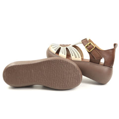 Formazione Pantofi dama decupati piele naturala 10682 CREAM/BROWN ID5376-CRBR