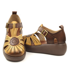 Formazione Pantofi dama decupati piele naturala 10682 YELLOW/BROWN ID5376-YELBR