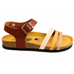 Plakton Sandale dama piele naturala 181007 TAUPE/ORANGE ID5513-TPOR