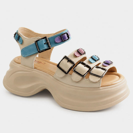 Pass Collection Sandale dama piele naturala 3OLY80013A 97 N bej multicolor ID5525-BEJMLT