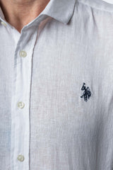 U.S. Polo Assn Camasa barbati Slim Fit din in si bumbac, cu maneca lunga Alb HB0004-ALB
