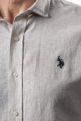 U.S. Polo Assn Camasa barbati Slim Fit din in si bumbac, cu maneca lunga Bej HB0004-BEJ
