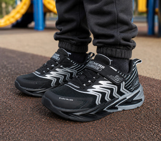 Skechers Pantofi copii baieti sport FLEX GLOW ULTRA PRISM PACER 400141LC BLACK/SILVER ICB0122-BKSL