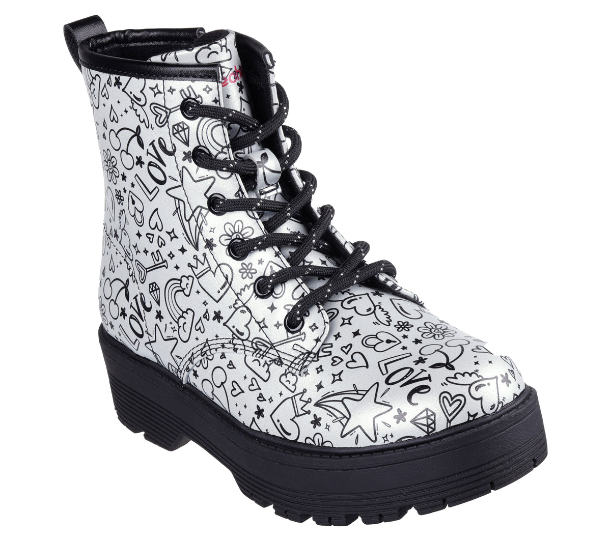 Skechers Ghete copii fete GRAVLEN HI DOODLE DOWN 303408L SILVER/BLACK ICF0112-SLBK