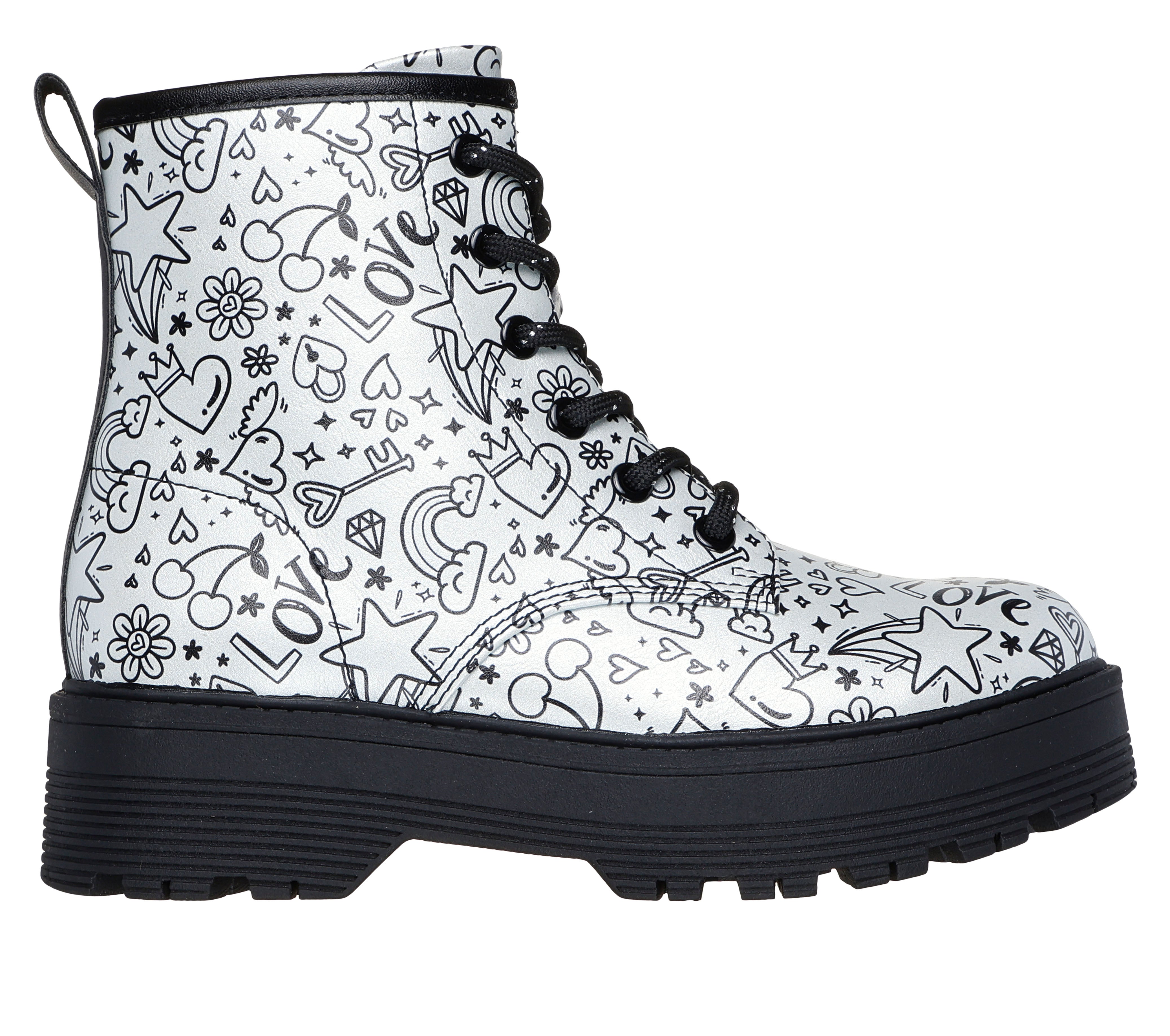 Skechers Ghete copii fete GRAVLEN HI DOODLE DOWN 303408L SILVER/BLACK ICF0112-SLBK