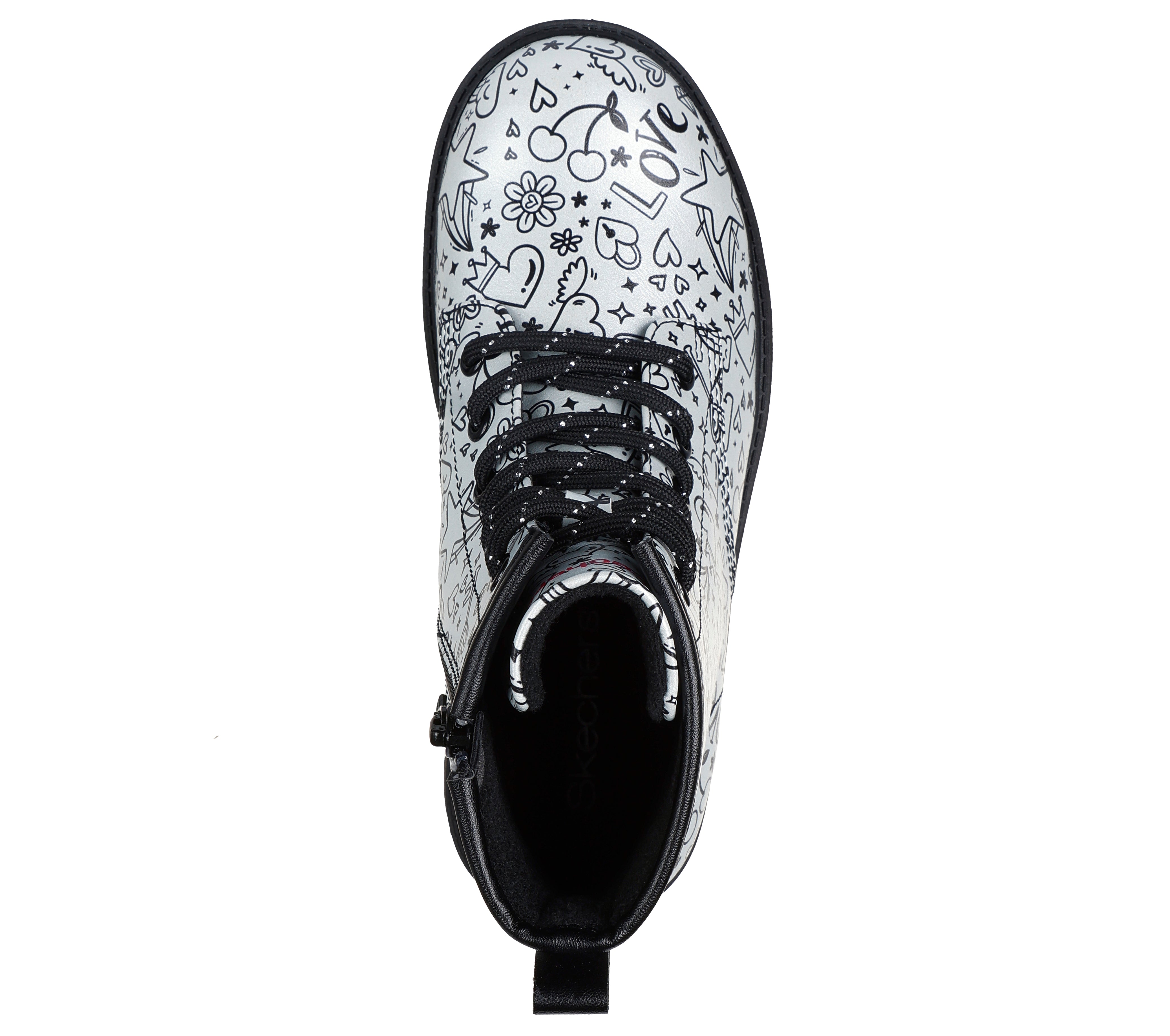 Skechers Ghete copii fete GRAVLEN HI DOODLE DOWN 303408L SILVER/BLACK ICF0112-SLBK