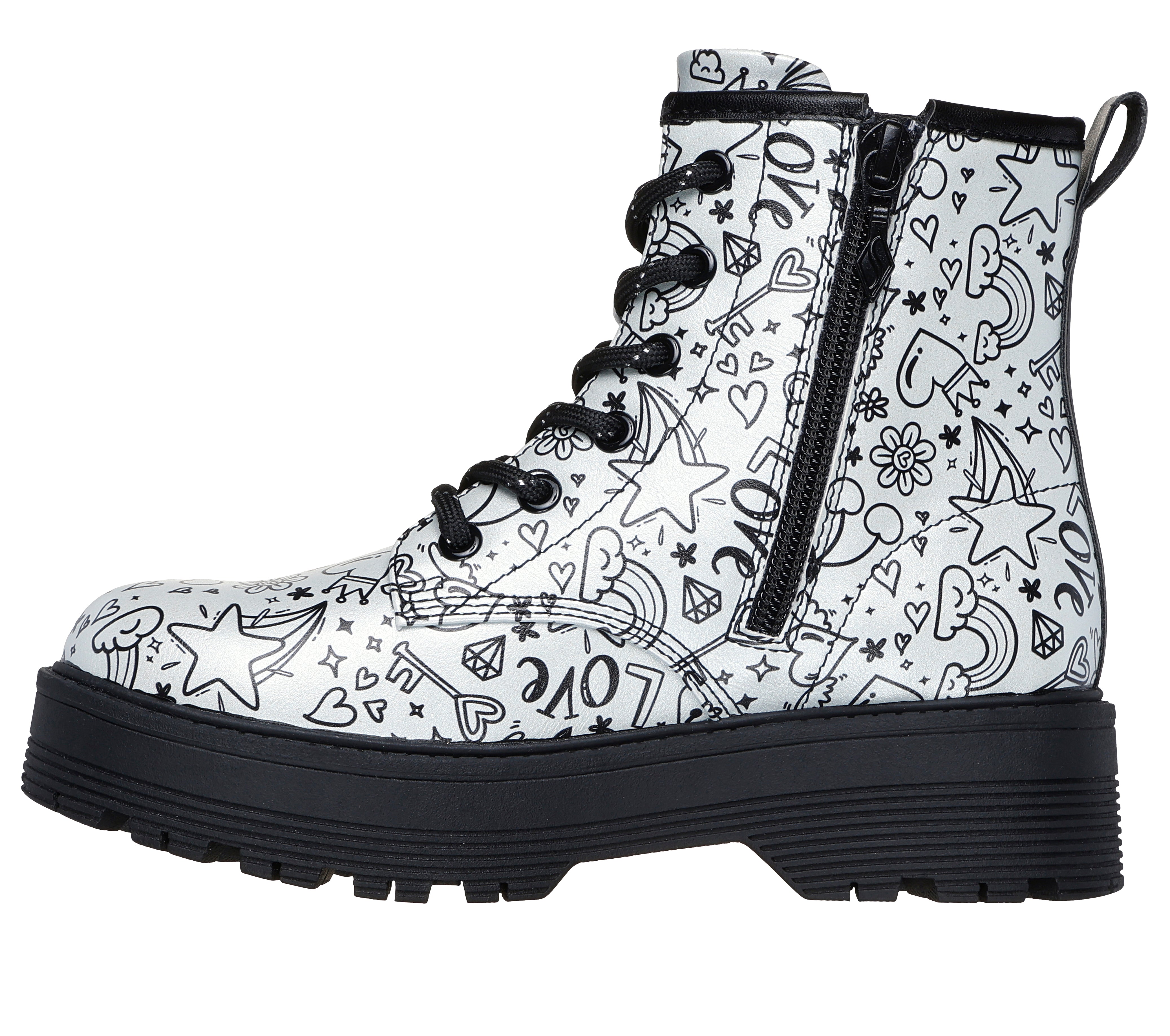 Skechers Ghete copii fete GRAVLEN HI DOODLE DOWN 303408L SILVER/BLACK ICF0112-SLBK