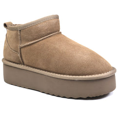 Energy Ghete dama talpa groasa stil UGG  I1250 taupe velur ID4376-TPEV