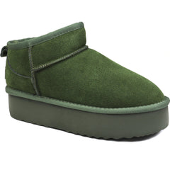 Energy Ghete dama talpa groasa stil UGG  I1250 verde velur ID4376-VRDV