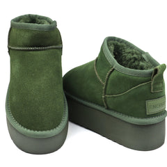 Energy Ghete dama talpa groasa stil UGG  I1250 verde velur ID4376-VRDV