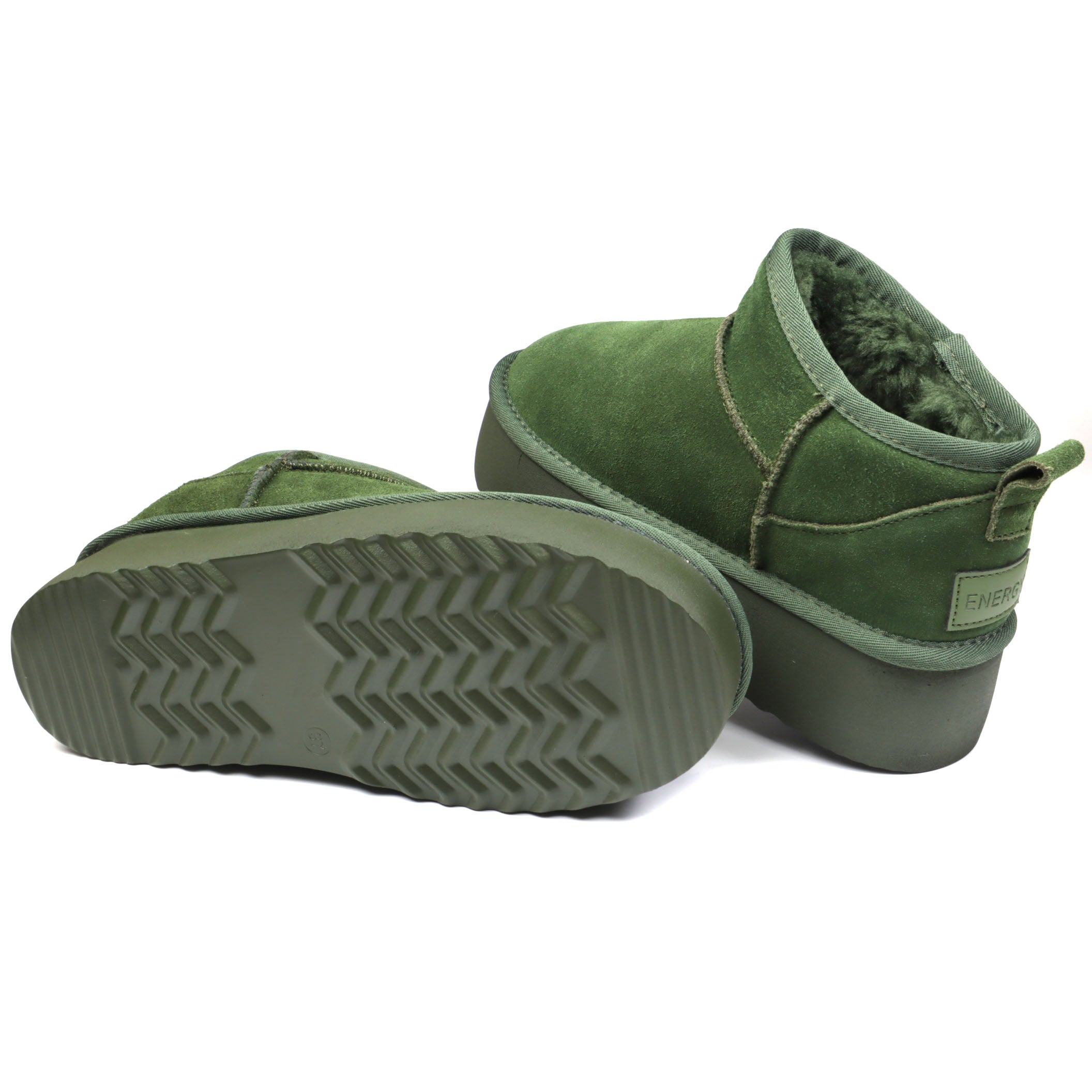 Energy Ghete dama talpa groasa stil UGG  I1250 verde velur ID4376-VRDV