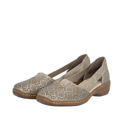 Rieker Pantofi dama decupati, piele naturala 41351 90 TAUPE ID5340-TPE
