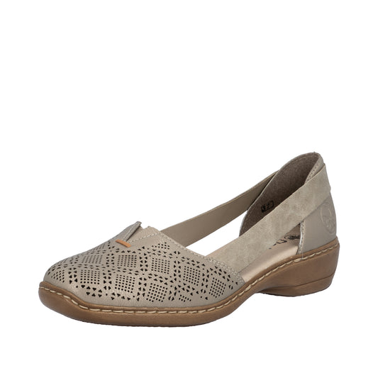 Rieker Pantofi dama decupati, piele naturala 41351 90 TAUPE ID5340-TPE