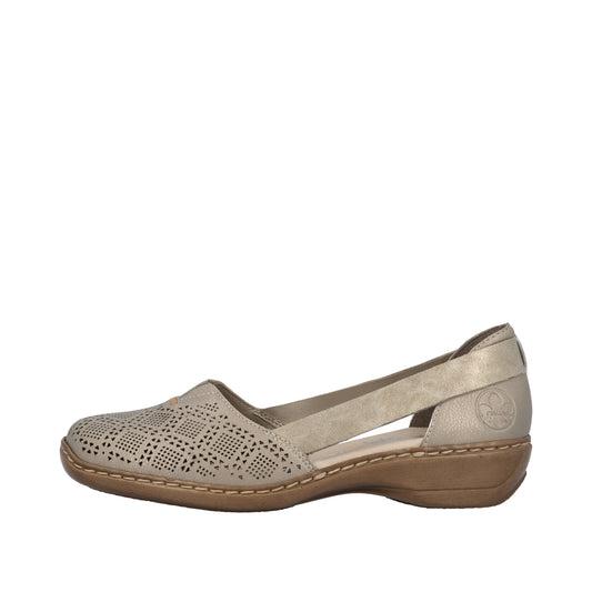 Rieker Pantofi dama decupati, piele naturala 41351 90 TAUPE ID5340-TPE