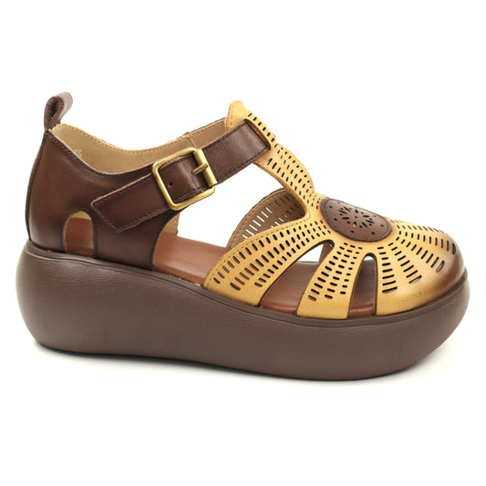 Franco Gerardo Pantofi dama decupati piele naturala 10682 YELLOW/BROWN ID5376-YELBR