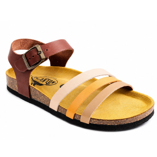 Plakton Sandale dama piele naturala 181007 TAUPE/ORANGE ID5513-TPOR