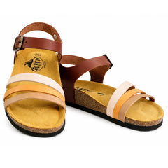 Plakton Sandale dama piele naturala 181007 TAUPE/ORANGE ID5513-TPOR