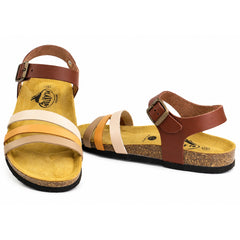 Plakton Sandale dama piele naturala 181007 TAUPE/ORANGE ID5513-TPOR