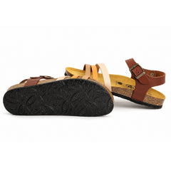 Plakton Sandale dama piele naturala 181007 TAUPE/ORANGE ID5513-TPOR
