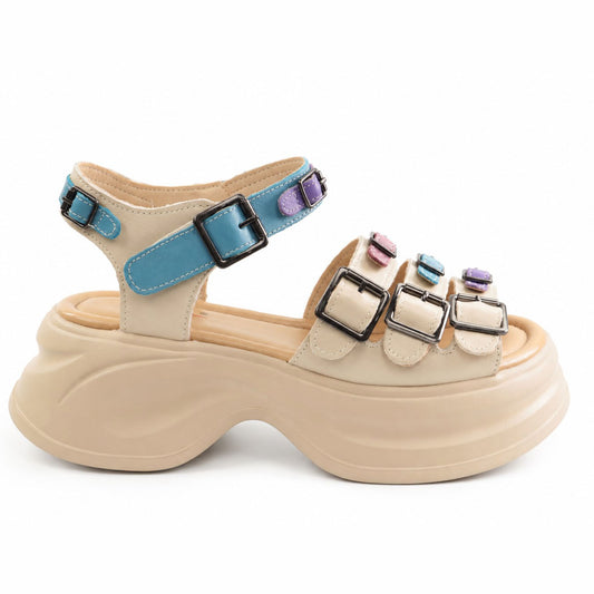 Pass Collection Sandale dama piele naturala 3OLY80013A 97 N bej multicolor ID5525-BEJMLT