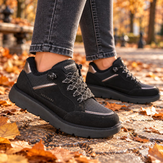 Skechers Pantofi dama Slip ins piele intoarsa naturala KEEPSAKES COZY STREET HIKER E 190196 BBK ID5715-BBK
