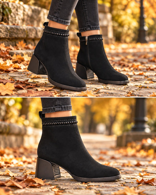 Anna Viotti Ghete dama piele naturala D106 M1593 Q1370 negru velur ID5751-NGV