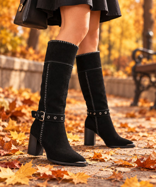 Anna Viotti Cizme dama piele naturala D106 K0B417 RZ5860P negru velur ID5753-NGV