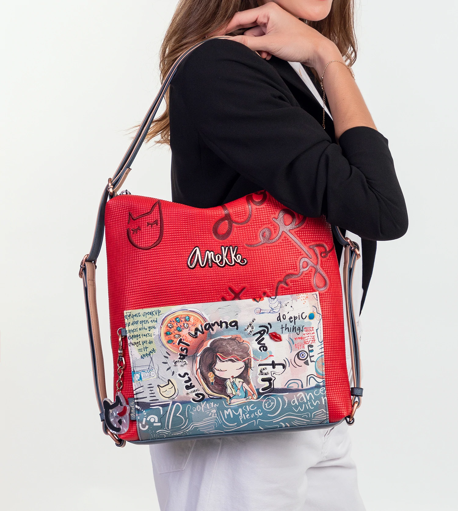 Anekke rucsac dama rosu cu multicolor 34805 063 MD2349